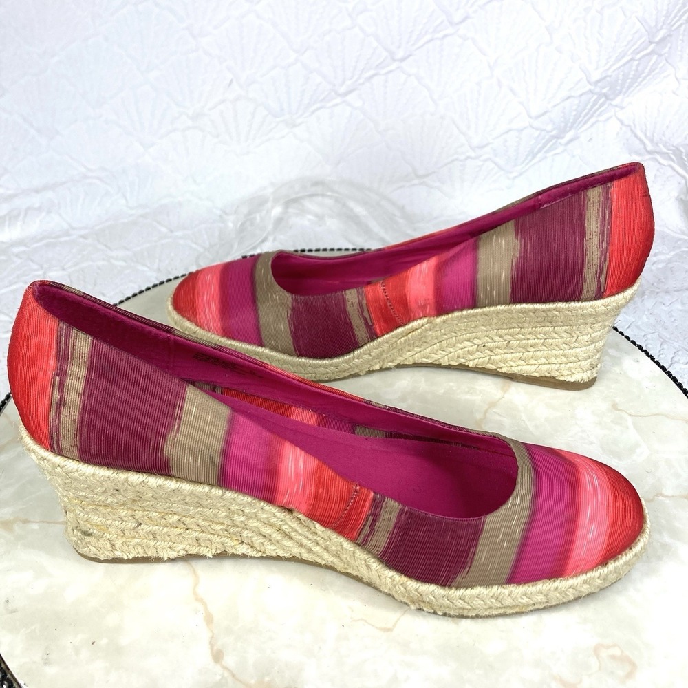 Soft Style Striped Espadrille Wedge Pump Women 8.5 Pink Red Coastal Comfort New - Picture 10 of 14